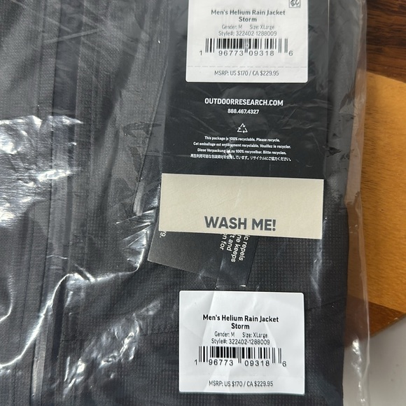 Outdoor Research OR Men's XL Helium Rain Ultralight Jacket Storm Black NWT. - Picture 4 of 5